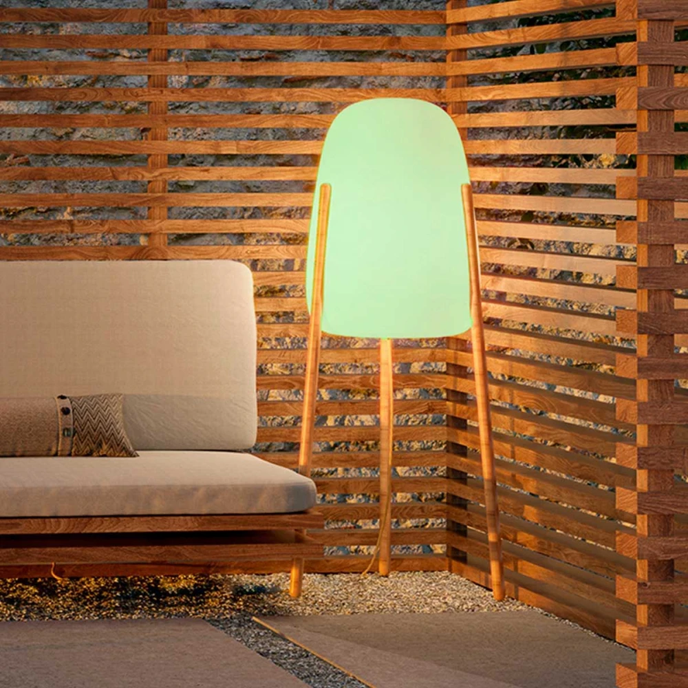 ROCKET 145 Επιδαπέδιο Φωτιστικό Εξωτερικού Χώρου Λευκό Με Ξύλινα Πόδια Ηλιακό - Επαναφορτιζόμενο Χωρις Καλώδιο - RGB WHITES IP65 - New Garden