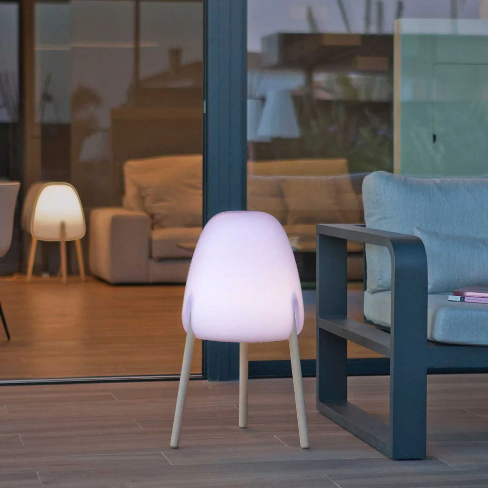 ROCKET 70 Επιδαπέδιο Φωτιστικό Εξωτερικού Χώρου Λευκό Με Ξύλινα Πόδια Ηλιακό - Επαναφορτιζόμενο Χωρις Καλώδιο - RGB WHITES IP65 - New Garden