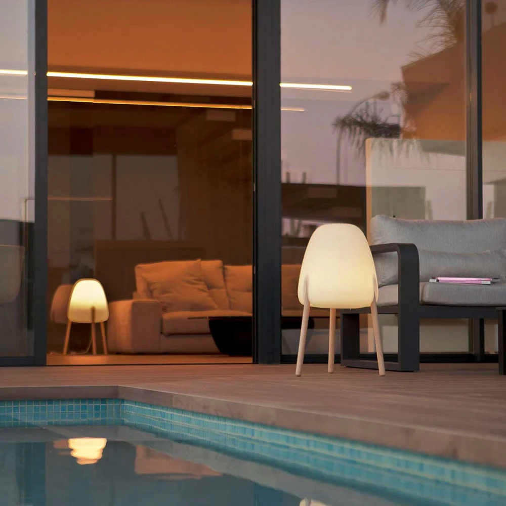 ROCKET 70 Επιδαπέδιο Φωτιστικό Εξωτερικού Χώρου Λευκό Με Ξύλινα Πόδια Ηλιακό - Επαναφορτιζόμενο Χωρις Καλώδιο - RGB WHITES IP65 - New Garden