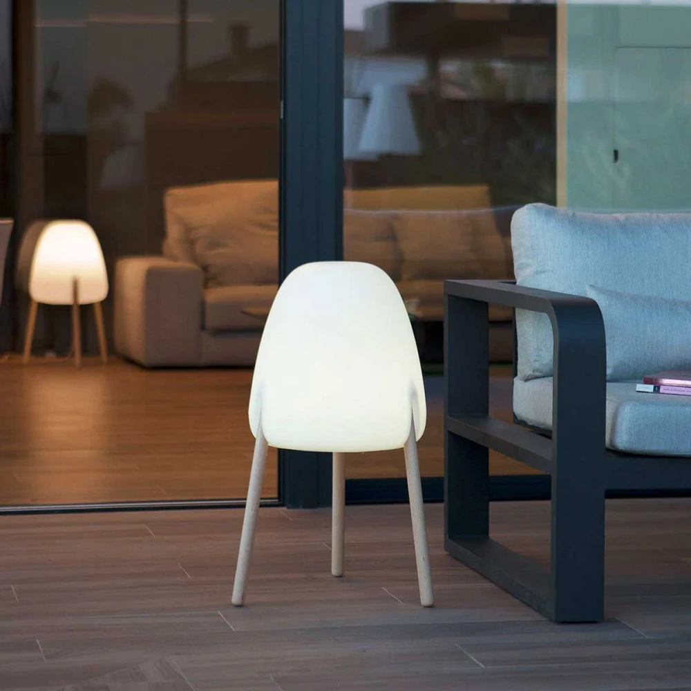 ROCKET 70 Επιδαπέδιο Φωτιστικό Εξωτερικού Χώρου Λευκό Με Ξύλινα Πόδια Ηλιακό - Επαναφορτιζόμενο Χωρις Καλώδιο - RGB WHITES IP65 - New Garden