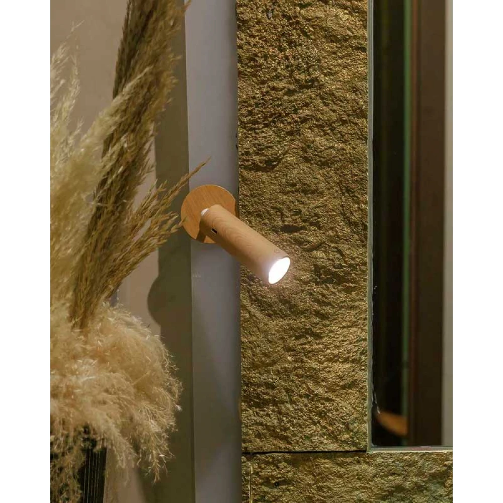 ROLL 4 LED Φωτιστικό Τοίχου Επαναφορτιζόμενο Cordless Round Όψη Ξύλου - New Garden