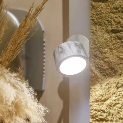 ROLL 8 LED Φωτιστικό Τοίχου Επαναφορτιζόμενο Cordless Round Με Όψη Λευκού Μαρμάρου - New Garden