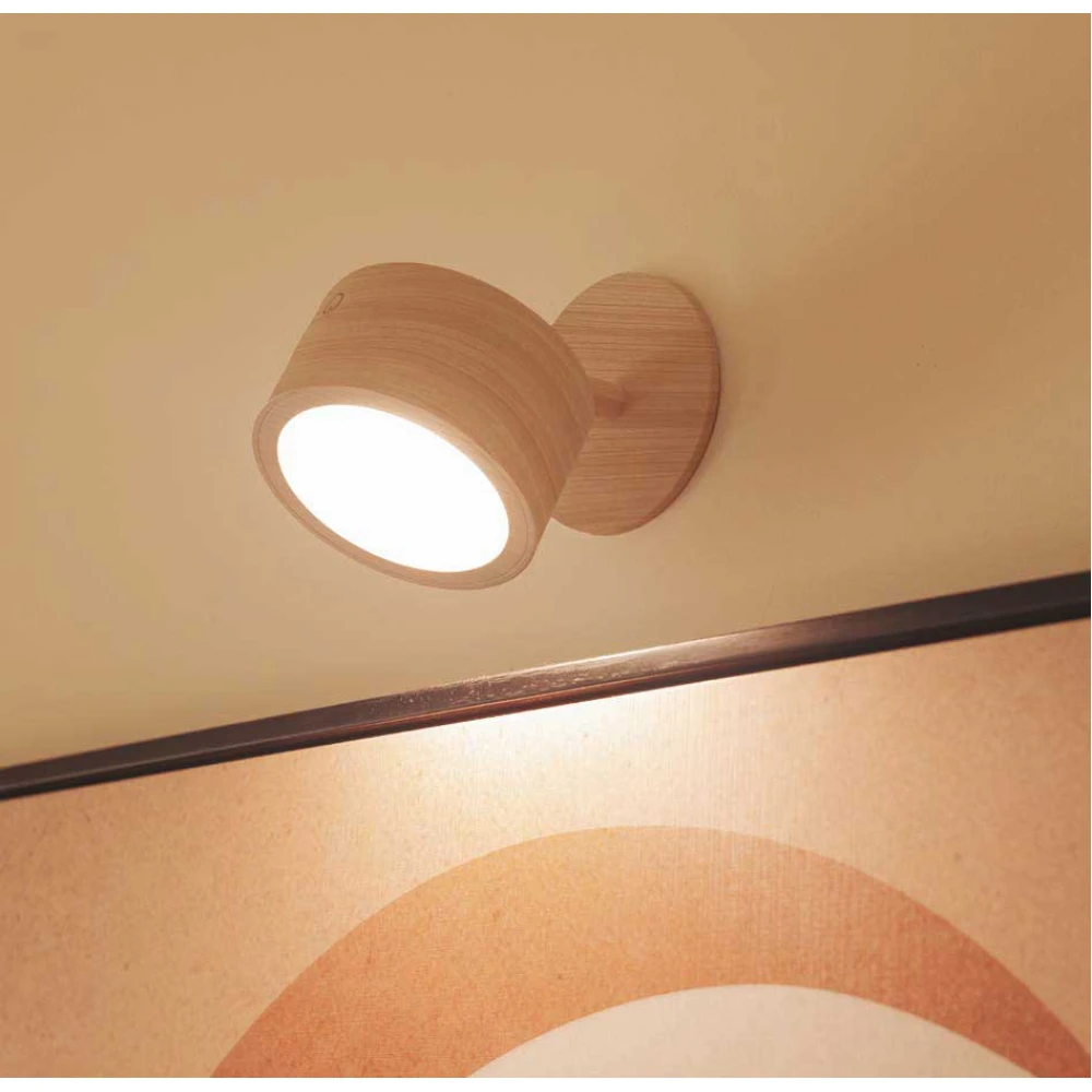 ROLL 8 LED Φωτιστικό Τοίχου Επαναφορτιζόμενο Cordless Round Με Όψη Ξύλου - New Garden