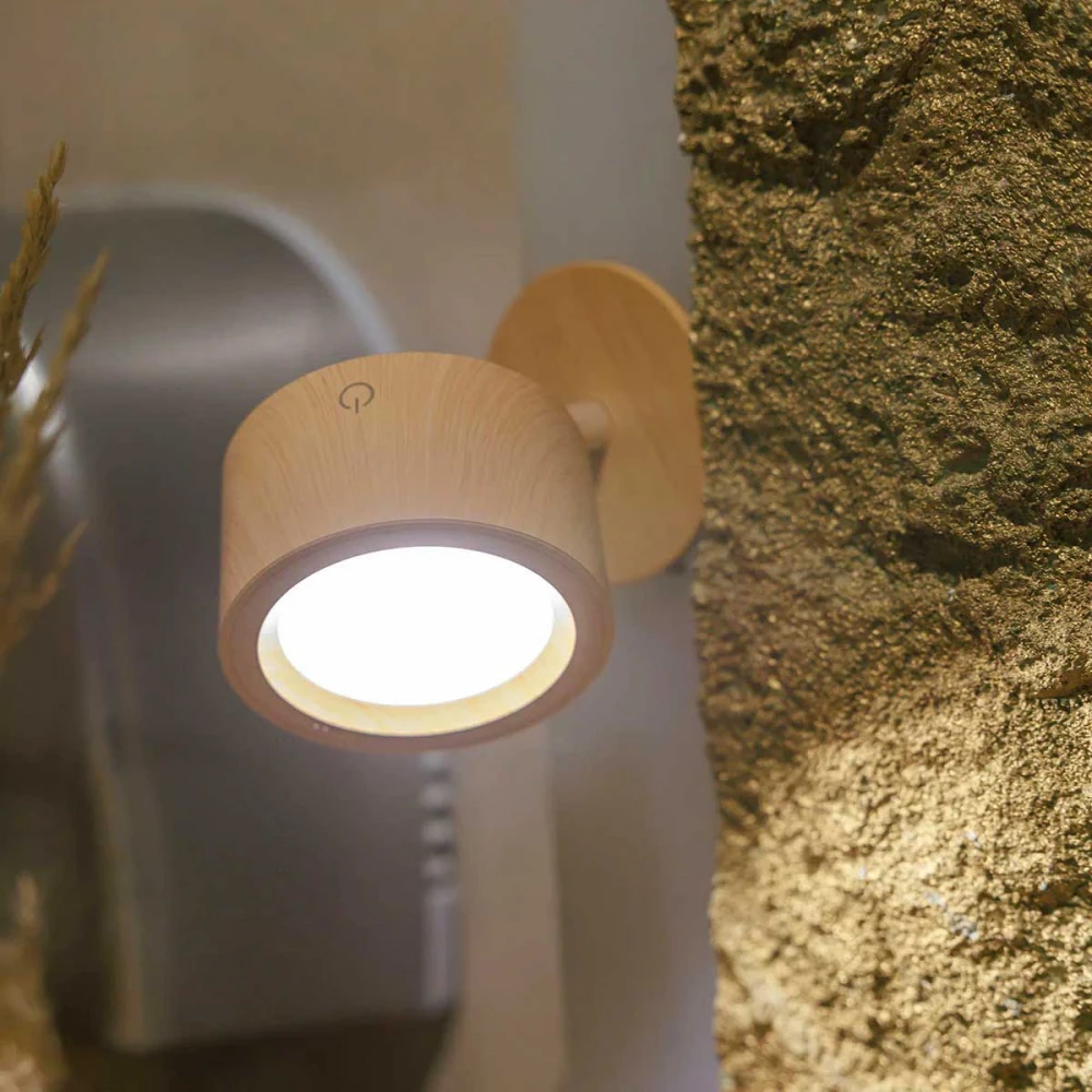 ROLL 8 LED Φωτιστικό Τοίχου Επαναφορτιζόμενο Cordless Round Με Όψη Ξύλου - New Garden