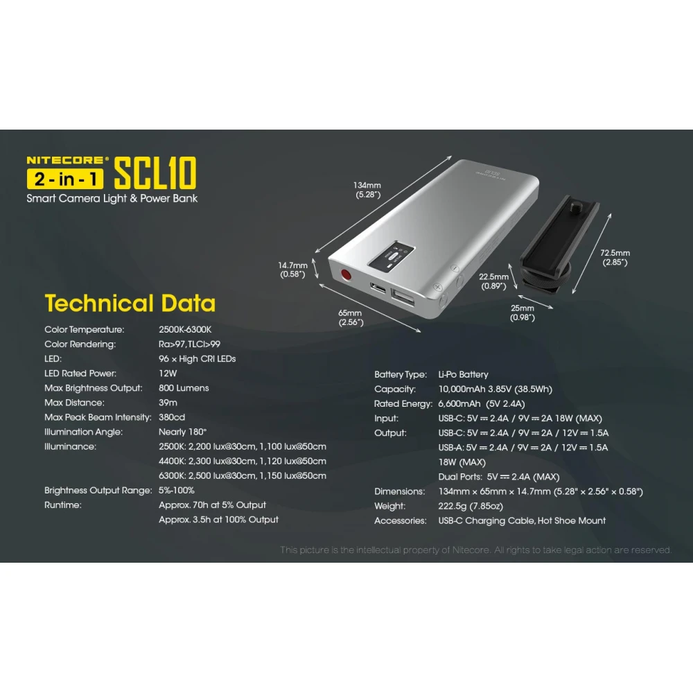 POWER BANK + CAMERA LIGHT 2in1 NITECORE SCL10