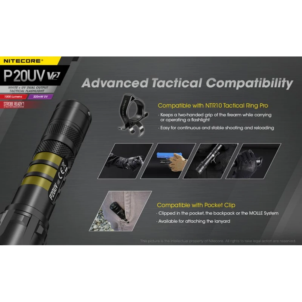 ΦΑΚΟΣ LED NITECORE PRECISE P20UV V2, Tactical, Strobe Ready