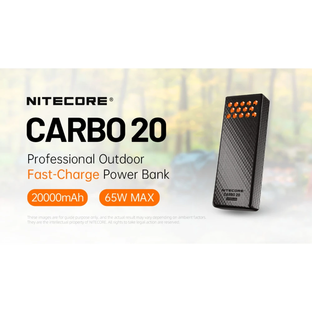POWER BANK NITECORE CARBO 20, Carbon Fiber, Fast Charge, 65W MAX, ORANGE