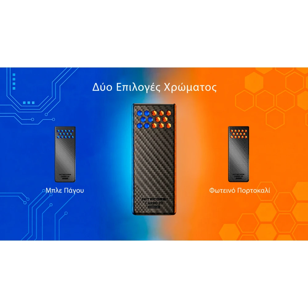 POWER BANK NITECORE CARBO 20, Carbon Fiber, Fast Charge, 65W MAX, ORANGE
