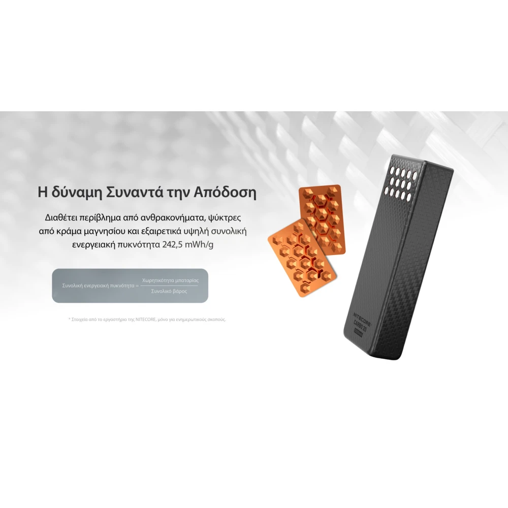 POWER BANK NITECORE CARBO 20, Carbon Fiber, Fast Charge, 65W MAX, ORANGE
