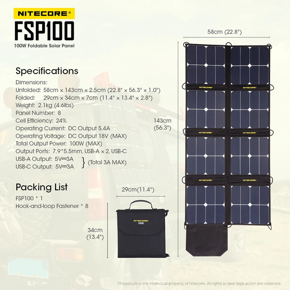 Ηλιακό PANEL NITECORE FSP100, Φορητό, 100W