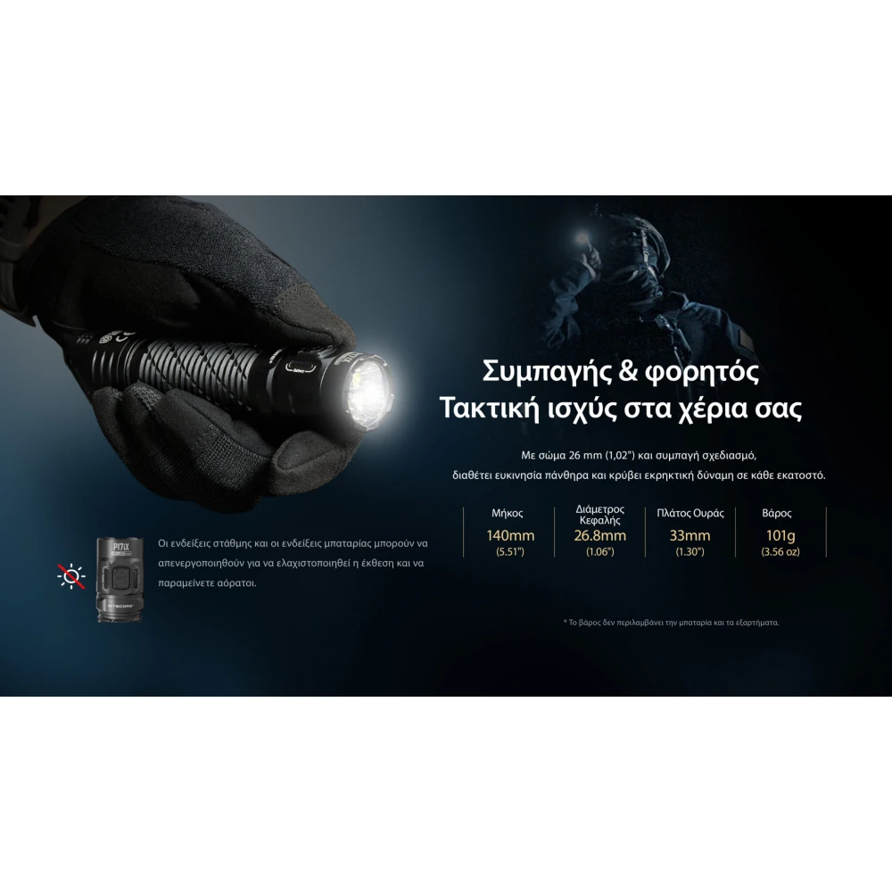 ΦΑΚΟΣ LED NITECORE PRECISE P17ix, Tactical Lumin Sield, Strobe ready, 5000lm