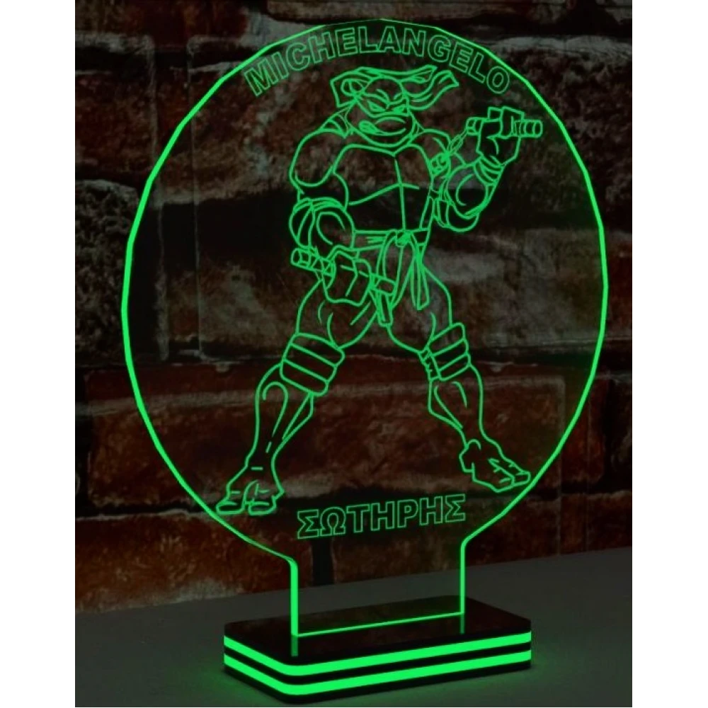 LED Φωτιστικό Χαραγμένο Plexiglass Με Σχέδιο Ninja Turtles Michelangelo Με Διακόπτη ON/OFF