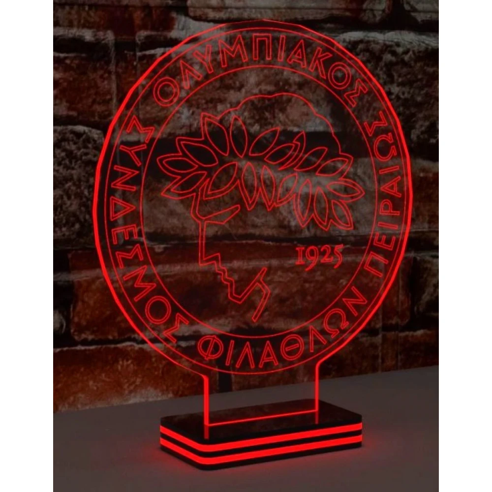LED Φωτιστικό Χαραγμένο Plexiglass Με Σχέδιο Ολυμπιακός Με Διακόπτη ON/OFF Plexi