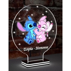 LED Φωτιστικό Plexiglass Με τον Stitch Και την Angel
