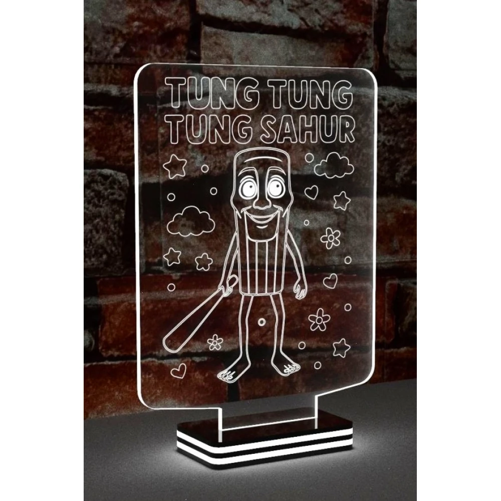 LED Φωτιστικό Χαραγμένο Plexiglass Με Σχέδιο Tung Tung Tung Sahur Με Διακόπτη ON/OFF Plexi