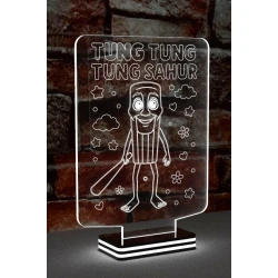 LED Φωτιστικό Χαραγμένο Plexiglass Με Σχέδιο Tung Tung Tung Sahur Με Διακόπτη ON/OFF Plexi