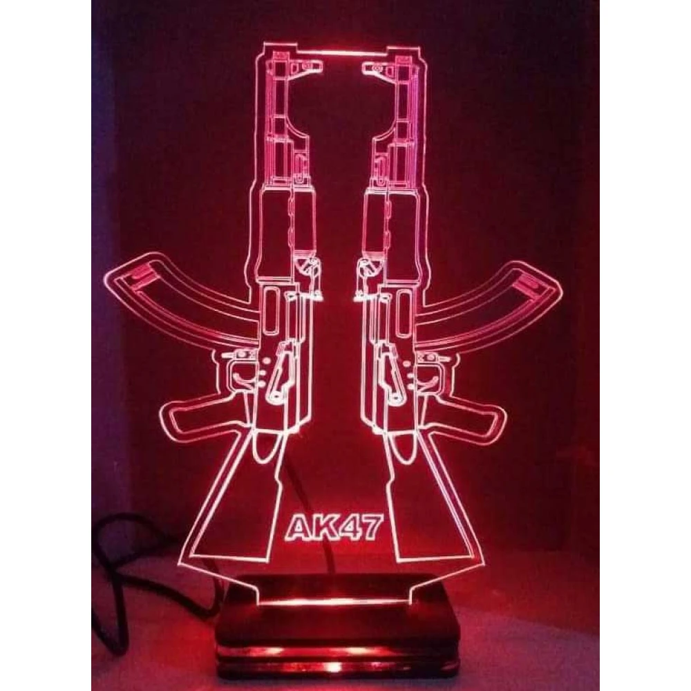 LED Φωτιστικό Χαραγμένο Plexiglass Με Σχέδιο AK47 Με Διακόπτη ON/OFF Plexi