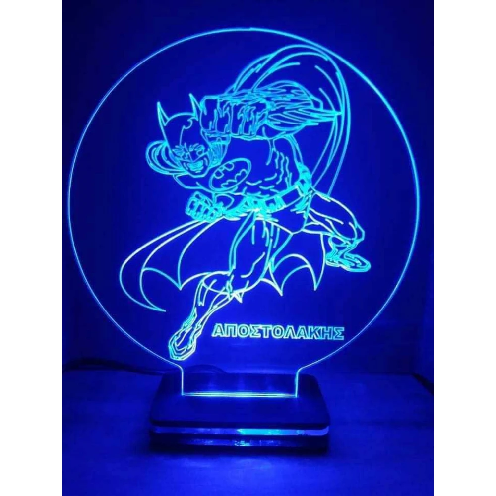 LED Φωτιστικό Χαραγμένο Plexiglass Με Σχέδιο Batman Με Διακόπτη ON/OFF Plexi
