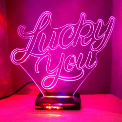 LED Φωτιστικό Χαραγμένο Plexiglass Με Σχέδιο Lucky You Με Διακόπτη ON/OFF Plexi