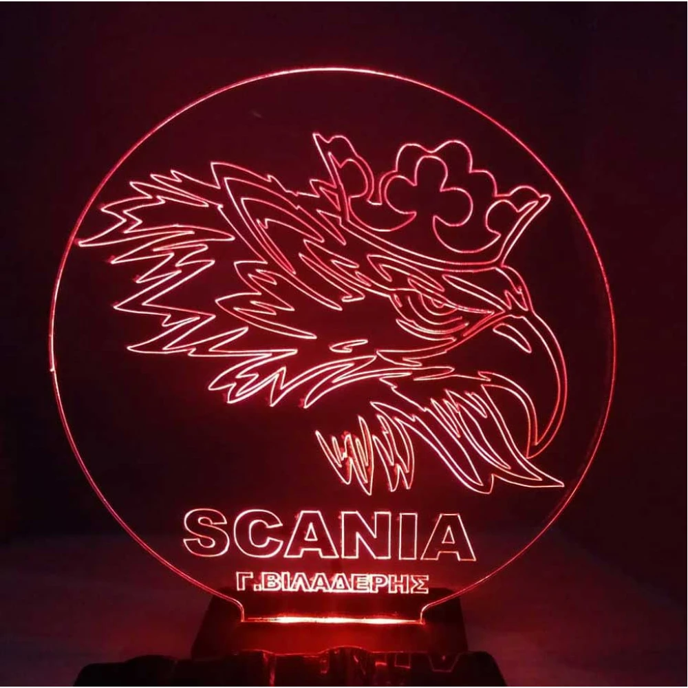 LED Φωτιστικό Χαραγμένο Plexiglass Με Σχέδιο SCANIA Με Διακόπτη ON/OFF Plexi