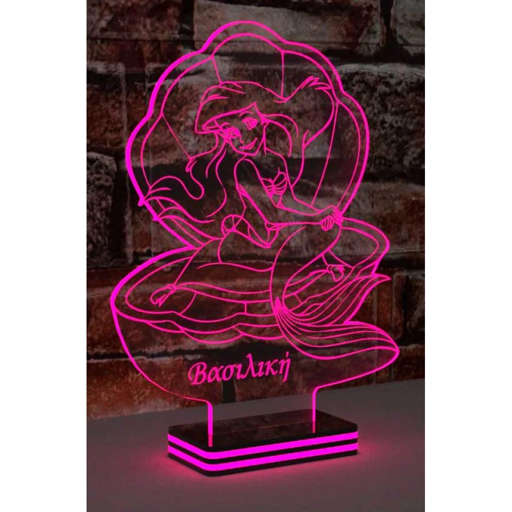 LED Φωτιστικό Χαραγμένο Plexiglass Με Σχέδιο Άριελ η Μικρή Γοργόνα Με Διακόπτη ON/OFF Plexi
