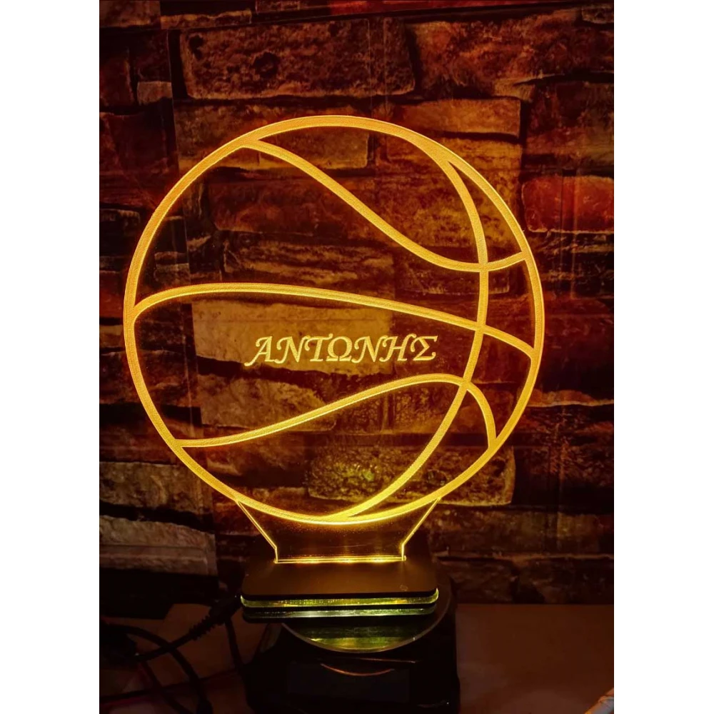LED Φωτιστικό Χαραγμένο Plexiglass Με Σχέδιο Μπάλα του Μπάσκετ Με Διακόπτη ON/OFF Plexi