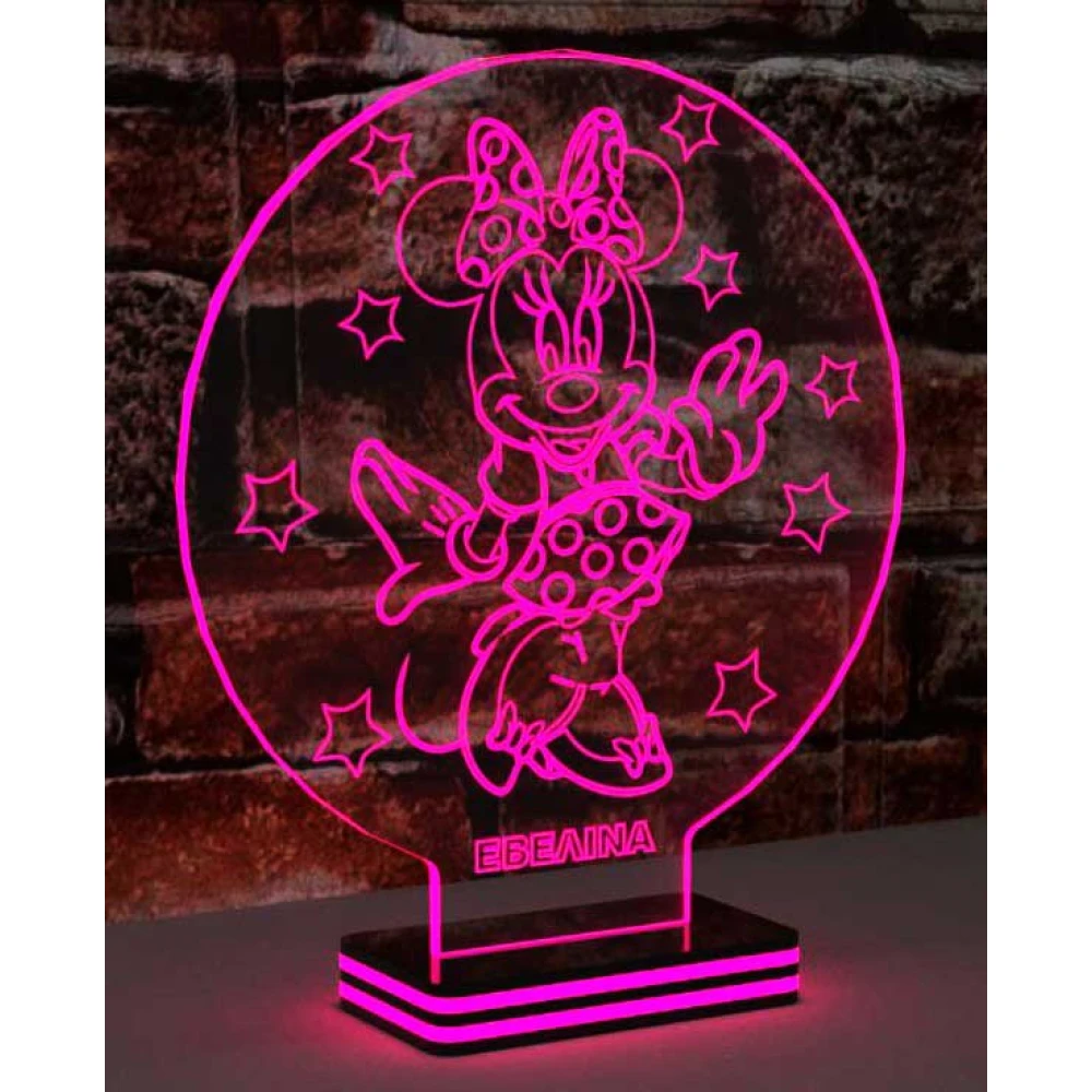 LED Φωτιστικό Χαραγμένο Plexiglass Με Σχέδιο Minnie Με Διακόπτη ON/OFF Plexi