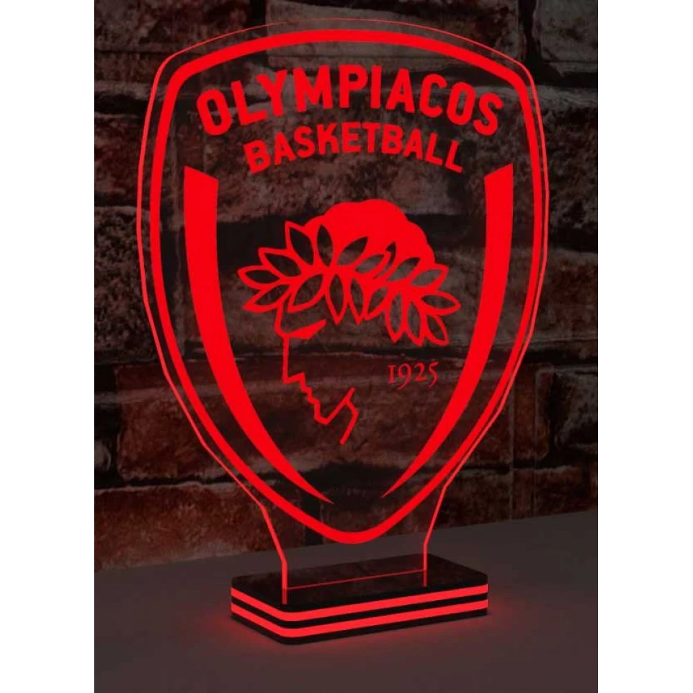 LED Φωτιστικό Plexiglass Με Σχέδιο - Ολυμπιακός Basket