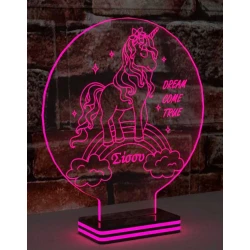 LED Φωτιστικό Χαραγμένο Plexiglass Με Σχέδιο Rainbow Unicorn Με Διακόπτη ON/OFF Plexi