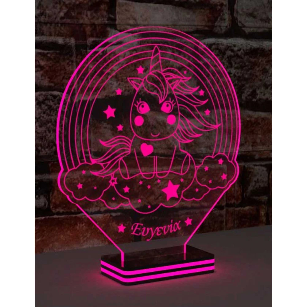 LED Φωτιστικό Χαραγμένο Plexiglass Με Σχέδιο Rainbow Unicorn Με Διακόπτη ON/OFF Plexi