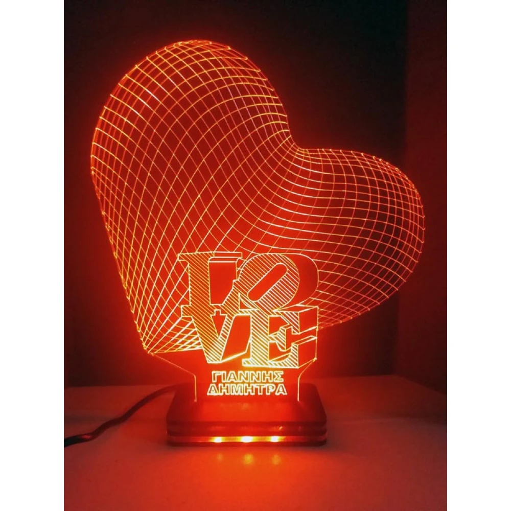LED Φωτιστικό Χαραγμένο Plexiglass Με Σχέδιο 3D Καρδιές Με Διακόπτη ON/OFF AlphaLed