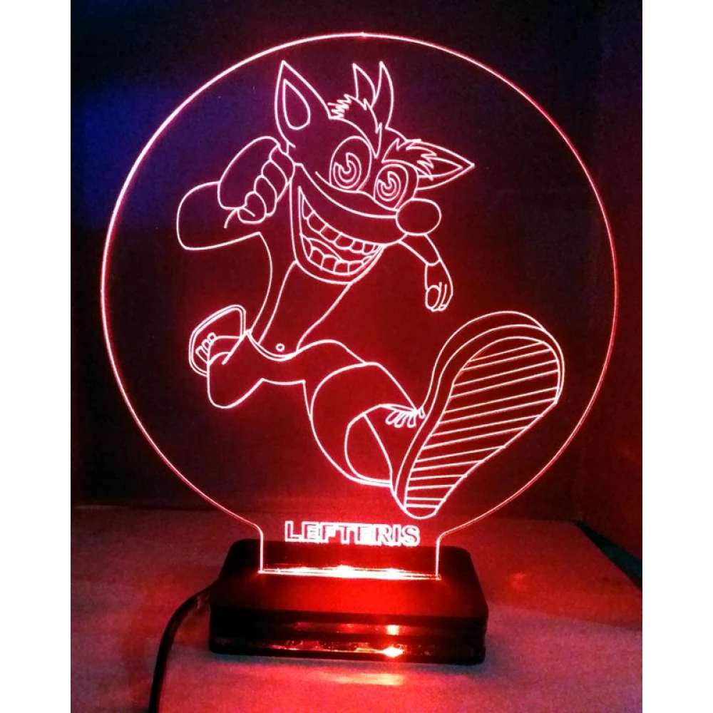 LED Φωτιστικό Χαραγμένο Plexiglass Με Σχέδιο Crash Bandicoot Με Διακόπτη ON/OFF Plexi