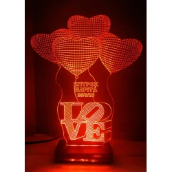 LED Φωτιστικό Χαραγμένο Plexiglass Με Σχέδιο Καρδιές Με Διακόπτη ON/OFF AlphaLed