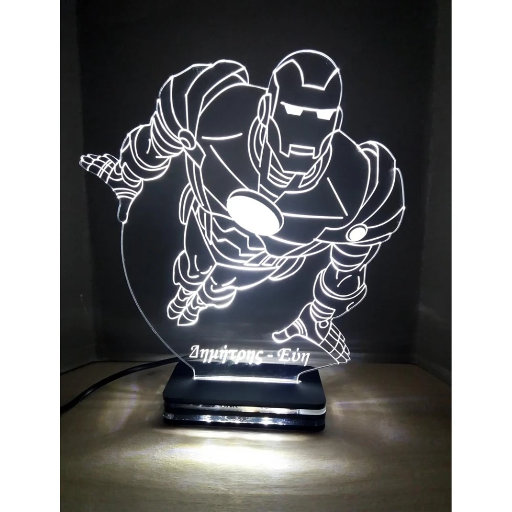 LED Φωτιστικό Χαραγμένο Plexiglass Με Σχέδιο Iron Man Με Διακόπτη ON/OFF AlphaLed