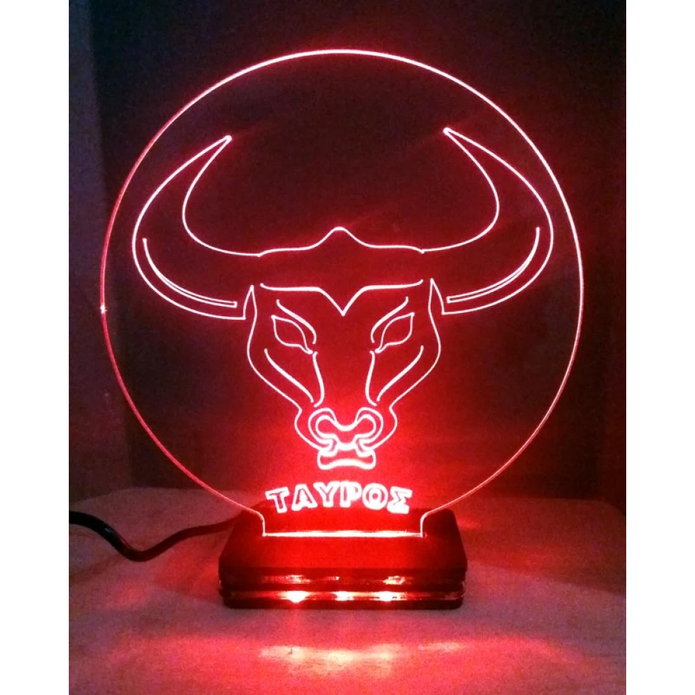 LED Φωτιστικό Χαραγμένο Plexiglass Με Σχέδιο Ζώδιο Ταύρος Με Διακόπτη ON/OFF AlphaLed