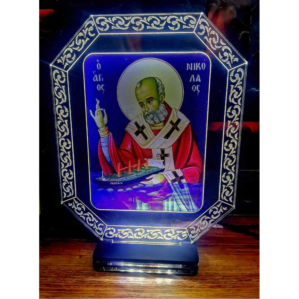 LED Φωτιστικό Plexiglass Με Αγιογραφία του Άγιου Νικολάου