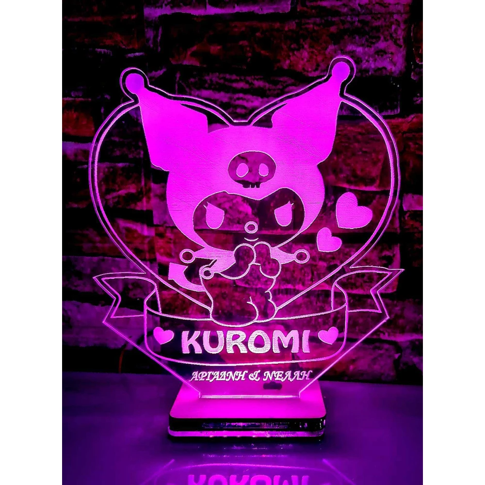 LED Φωτιστικό Χαραγμένο Plexiglass Με Σχέδιο Kuromi Με Διακόπτη ON/OFF Plexi