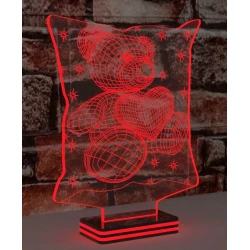 LED Φωτιστικό Χαραγμένο Plexiglass Με Σχέδιο Αρκουδάκι και Καρδιά Με Διακόπτη ON/OFF Plexi