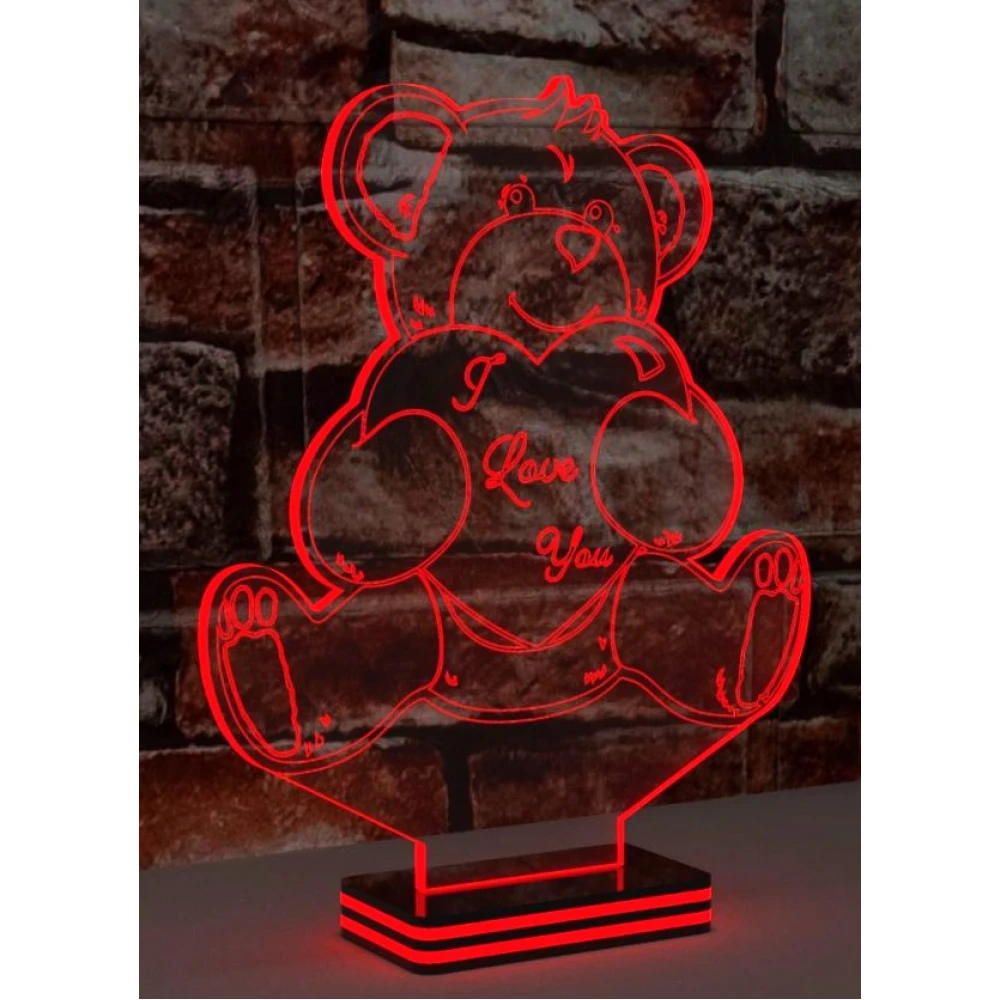 LED Φωτιστικό Χαραγμένο Plexiglass Με Σχέδιο Αρκουδάκι I love you Με Διακόπτη ON/OFF Plexi