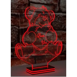 LED Φωτιστικό Χαραγμένο Plexiglass Με Σχέδιο Αρκουδάκι I love you Με Διακόπτη ON/OFF Plexi