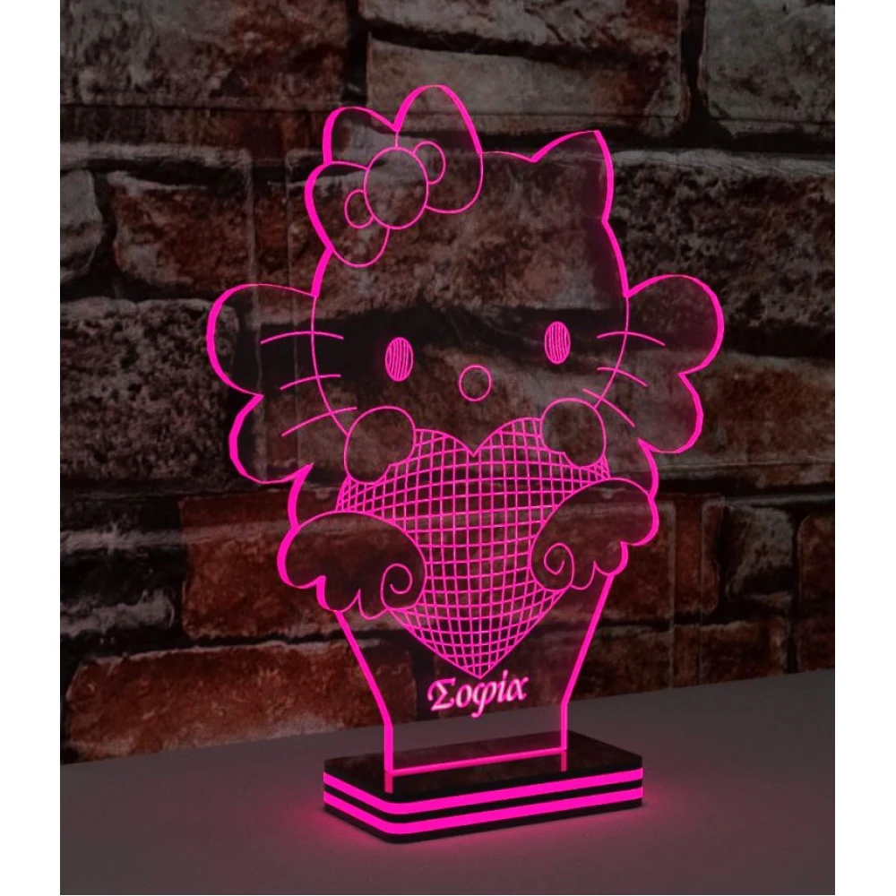LED Φωτιστικό Χαραγμένο Plexiglass Με Σχέδιο Hello Kitty Με Διακόπτη ON/OFF Plexi