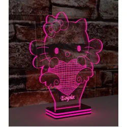 LED Φωτιστικό Χαραγμένο Plexiglass Με Σχέδιο Hello Kitty Με Διακόπτη ON/OFF Plexi