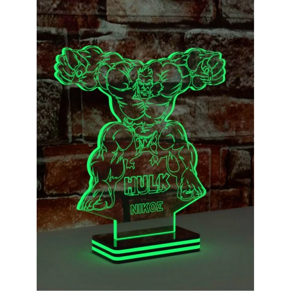 LED Φωτιστικό Χαραγμένο Plexiglass Με Σχέδιο Hulk Με Διακόπτη ON/OFF Plexi