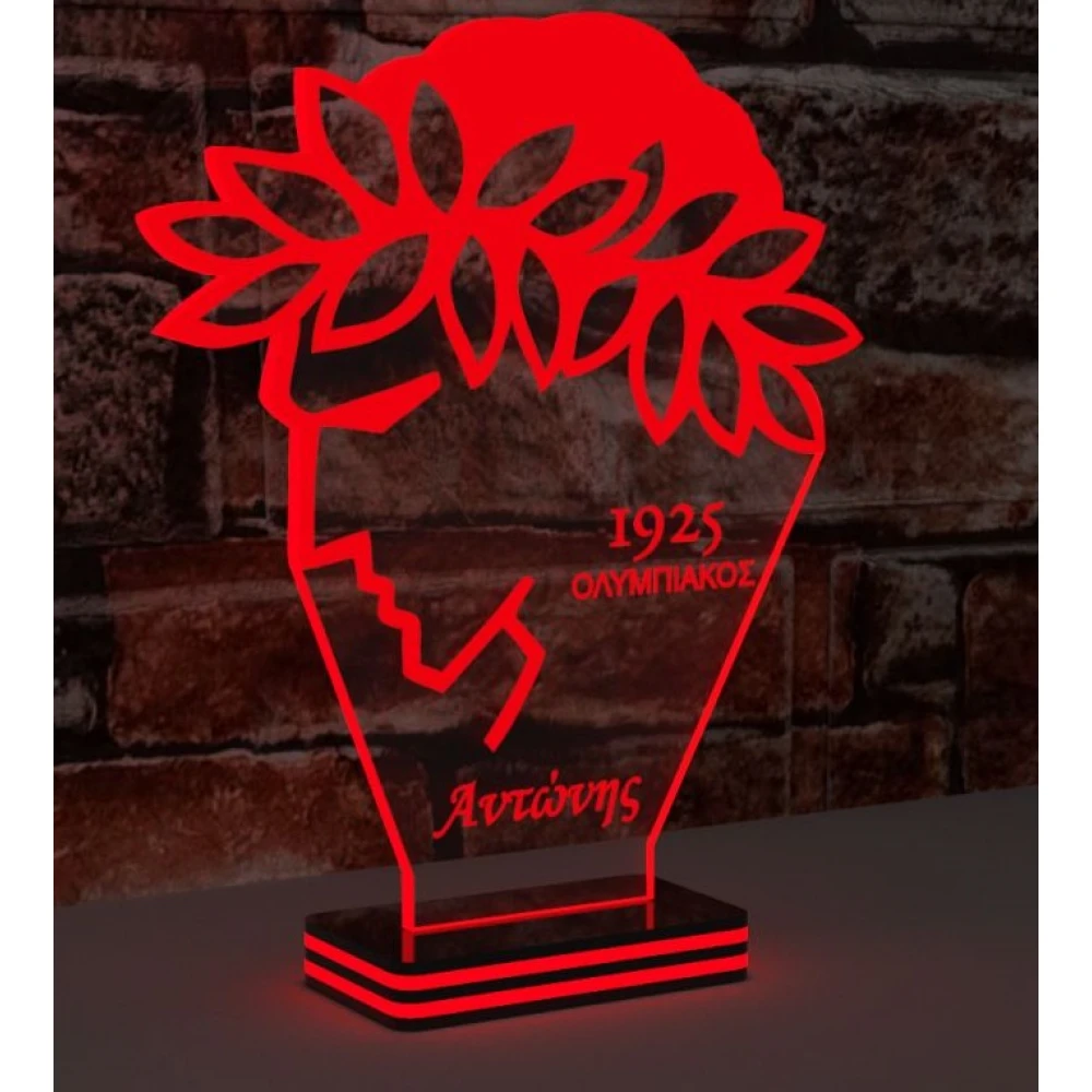 LED Φωτιστικό Χαραγμένο Plexiglass Με Σχέδιο Ολυμπιακός 1925 Με Διακόπτη ON/OFF Plexi