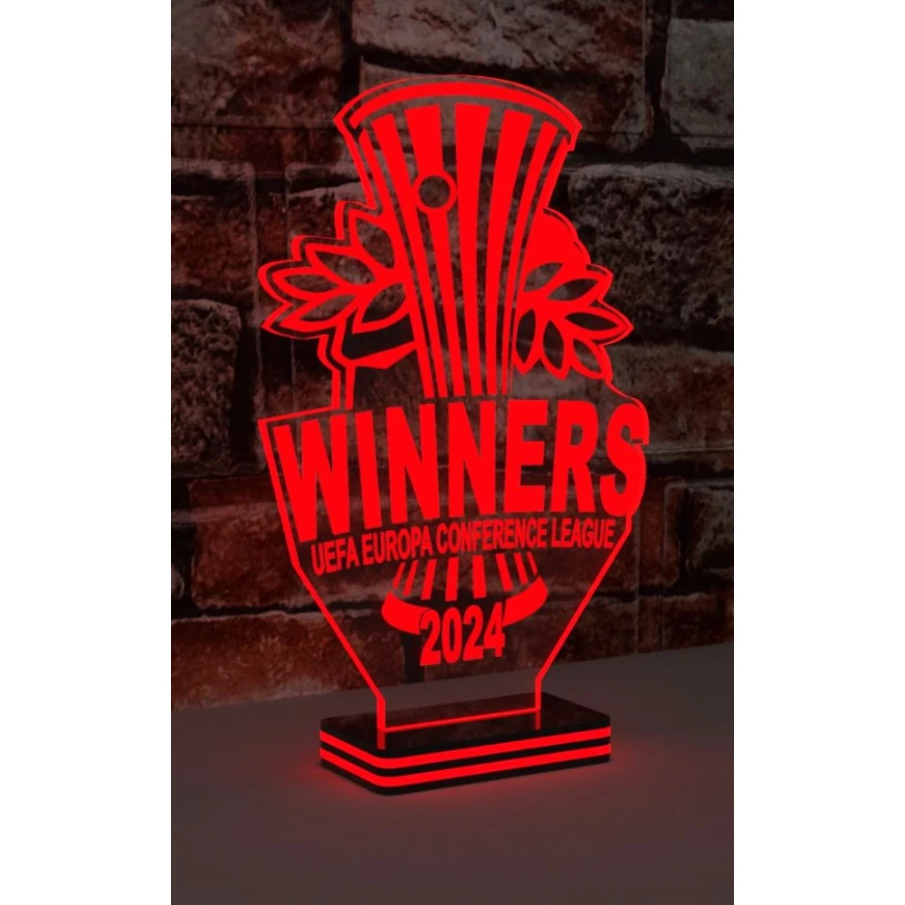 LED Φωτιστικό Χαραγμένο Plexiglass Με Σχέδιο Ολυμπιακός Winners UEFA ON/OFF Plexi