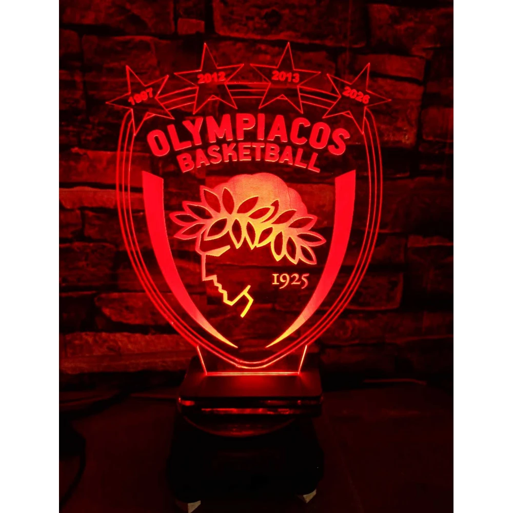LED Φωτιστικό Plexiglass Με Σχέδιο - Ολυμπιακός Basket 