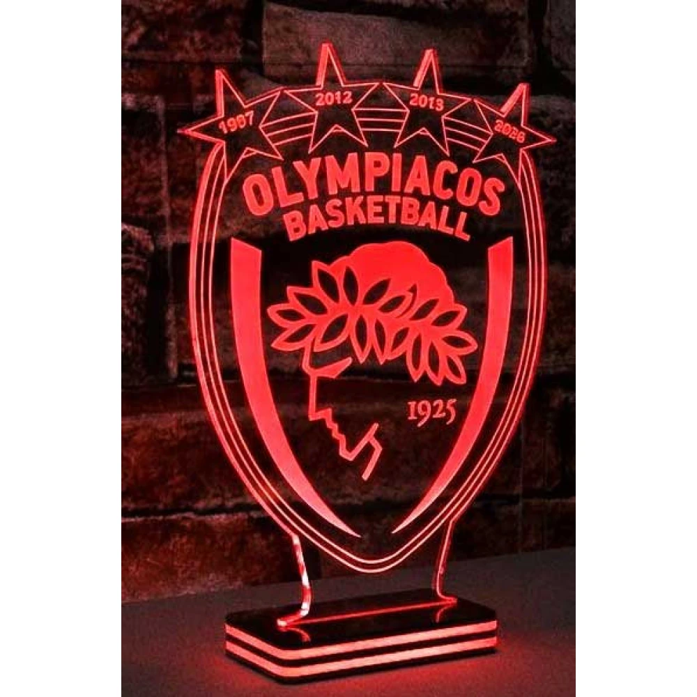 LED Φωτιστικό Plexiglass Με Σχέδιο - Ολυμπιακός Basket 
