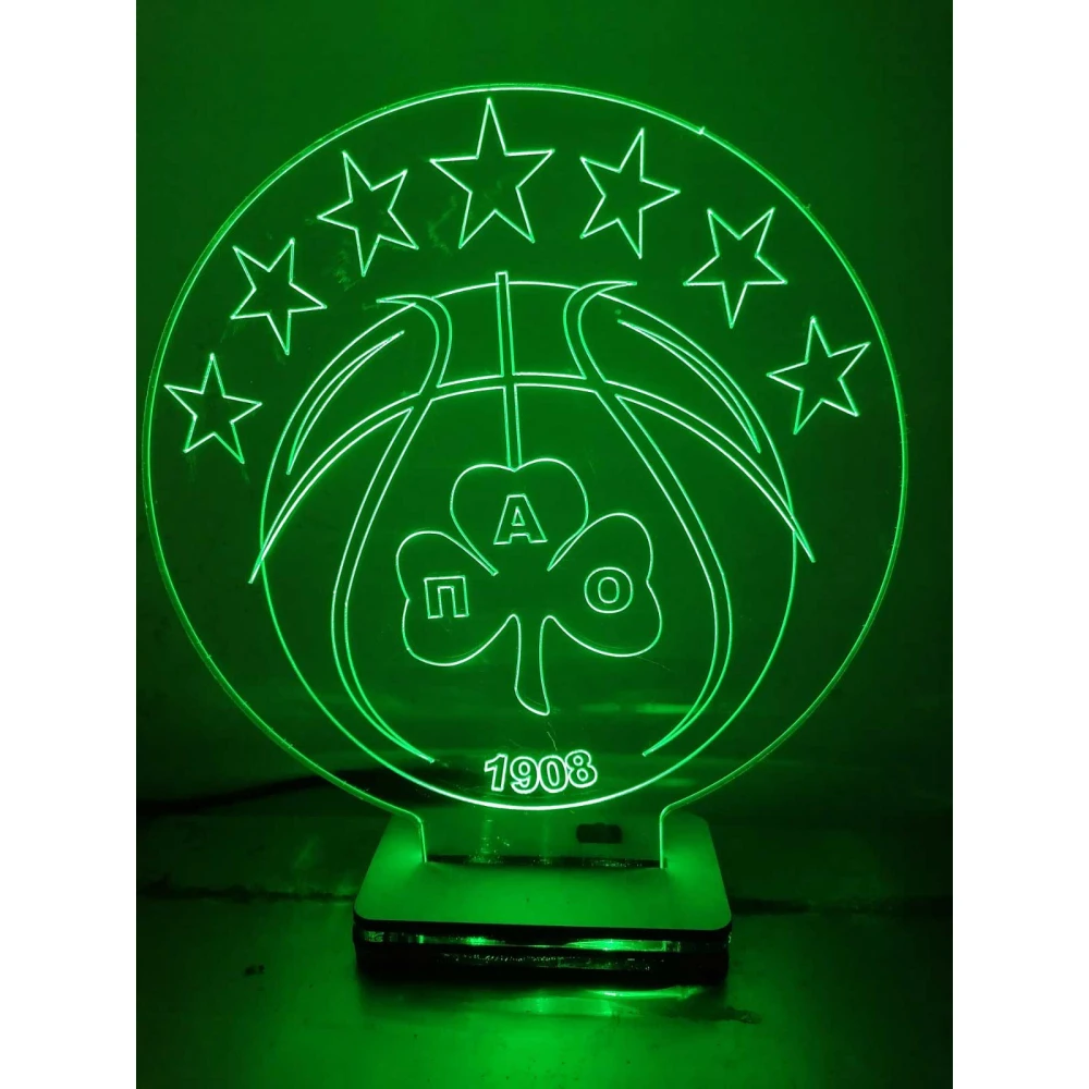 LED Φωτιστικό Plexiglass Με Σχέδιο ΠΑΟ Μπάσκετ