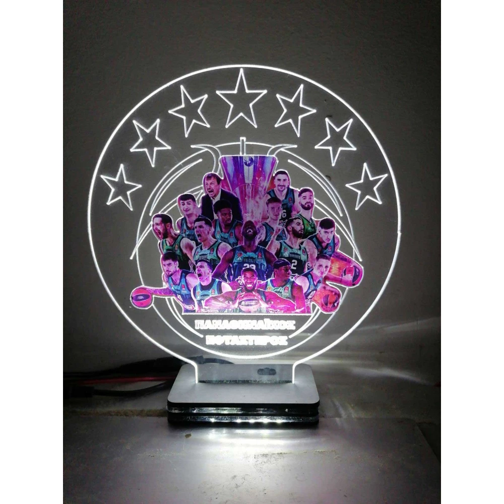 LED Φωτιστικό Plexiglass Με Σχέδιο - Παναθηναϊκός Επτάστερος - Μπάσκετ Πρωταθλητές Ευρώπης