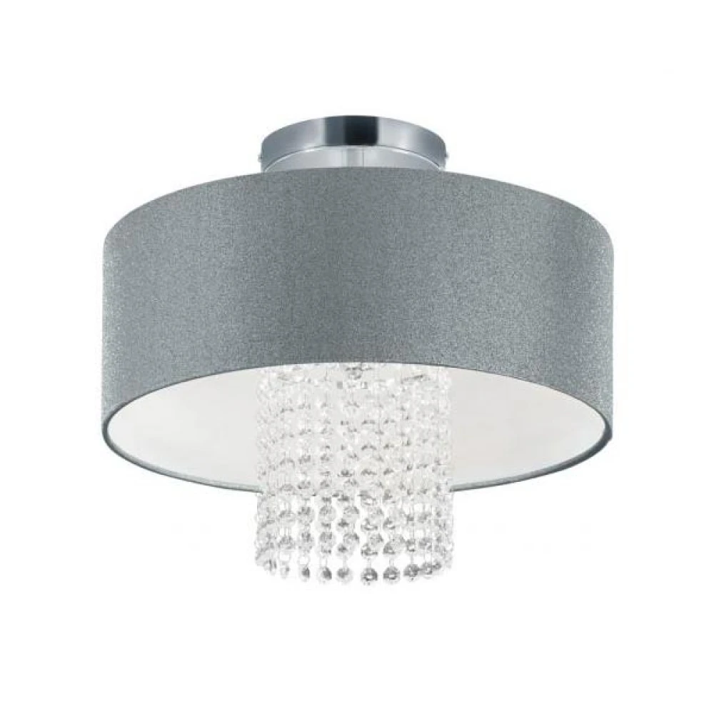 Πλαφονιέρα Σε Χρώμιο Με Υφασμάτινο Καπέλο Ασημί Ø 40CM 2xE14 KING - RL